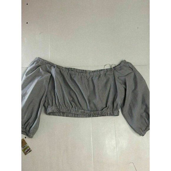 Rachel Rachel Roy Womens Blue Ruched Off-The-Shoulder Crop Top Shirt Size 14 - Picture 6 of 10